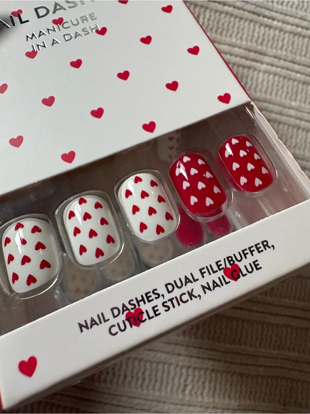Red Aspen White & Red Heart Nail Dashes Heather Loved Red Hots